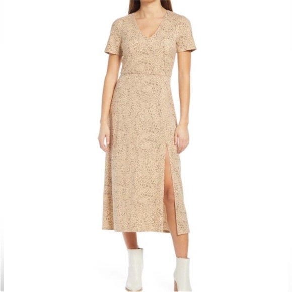 NEW WAYF tan midi dress nude with slit on the side size Small - Picture 1 of 5